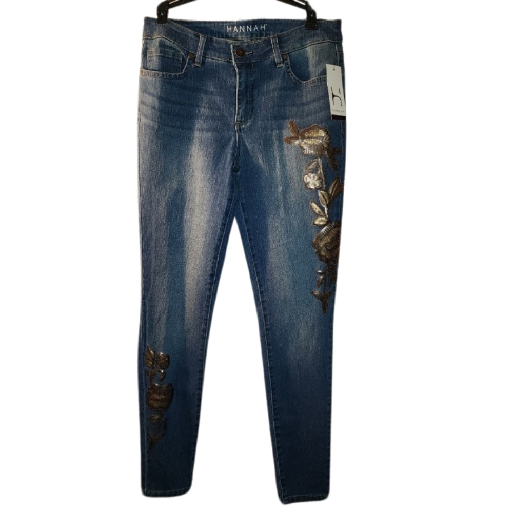 NWT Hannah Floral Sequins Skinny Jeans Women's Size‎ 6
